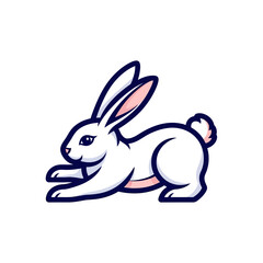 Obraz premium White Cartoon Rabbit Running Illustration.