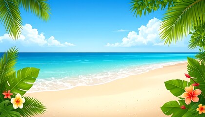 vector illustrator landscape summer beach with beautiful blue sky