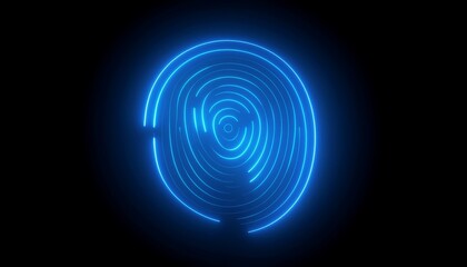 Abstract Blue Neon Light Spiral on Black Background.