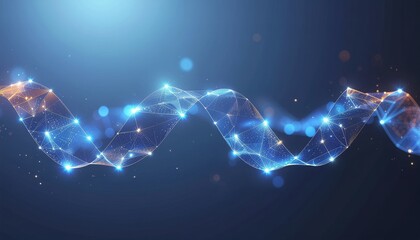 Abstract Glowing Plexus Wave on Dark Blue Background.