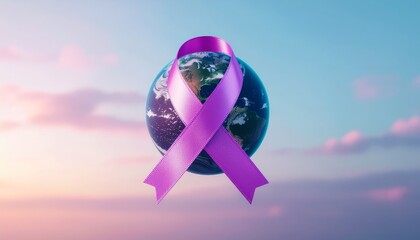 Global Cancer Awareness - Purple Ribbon Symbolizing Hope and Support for Patients Worldwide.