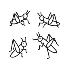 Grasshopper and Leaf Icons Insect, Nature, Pest, and Cartoon Drawing Set.