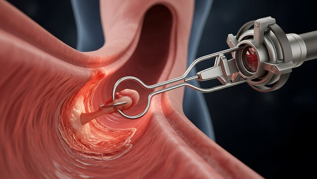 colon cancer colonoscope in the colon polyp removal 3d illustration
