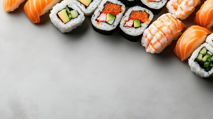 Sushi roll nigiri salmon shrimp avocado rice seaweed roe