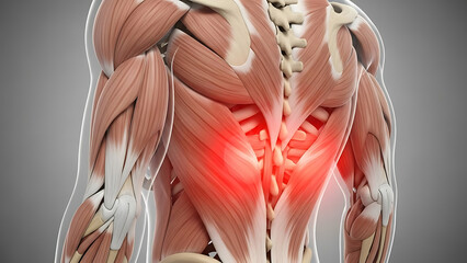 pain in the spine pain in the back highlighted in red 3d illustration
