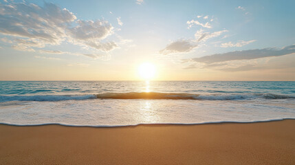 Obraz premium Sunrise beach ocean horizon sand wave calm reflection