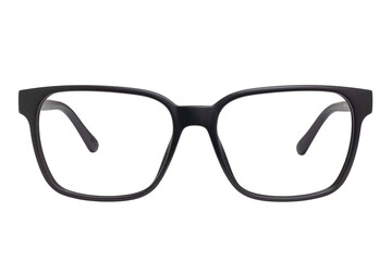 Fototapeta premium Black square frame eyeglasses front view on white background eyewear spectacles