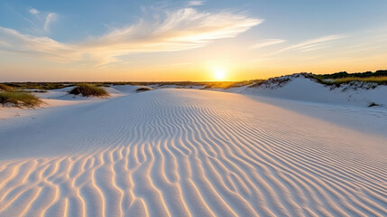 Fototapeta premium White sand dune sunset landscape warm sky serene rippled sand