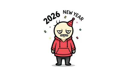 Deadpan New Year 2026 Mascot Minimal Flat Vector Character.