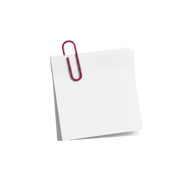 A simple blank white notepad with a vibrant pink paperclip holding it together