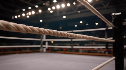 Fototapeta premium Dynamic Ringside View of Wrestling Match with Shaking Ropes and Intense Atmosphere