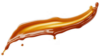 Caramel sauce splash isolated on a transparent background liquid golden