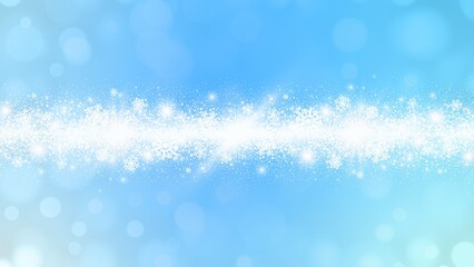 Transparent isolated illustration shows winter snowflakes and sparkling glitter falling on a vibrant blue gradient background.