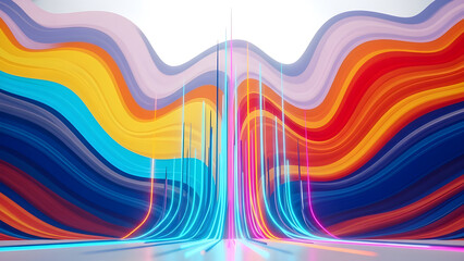 Abstract colorful flowing waves of light and data streams creating a dynamic futuristic background illustration