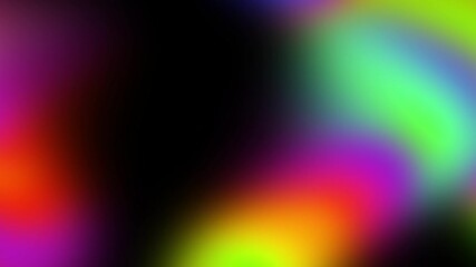 Glowing rainbow neon light leaks overlay effect motion graphics 4k video. Rainbow color gradient flow wavy shaped blurred glowing on dark endless loop. Useful for designer.