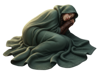 Woman Wearing Hooded Cloak Sleeping Peacefully