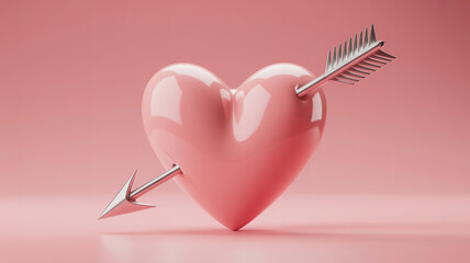 A red 3D heart with an arrow and a heartbeat symbol represents love and passion in this romantic Valentine's Day illustration isolated for wedding decoration