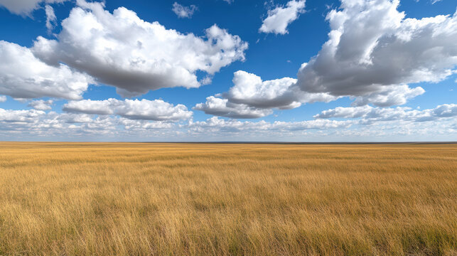 Wide plains golden grass under dramatic cloud sky creating serene movement