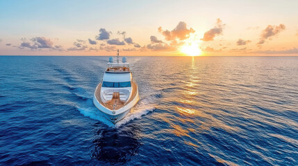 Fototapeta premium Luxury yacht sunset ocean cruising serene expedition leisure