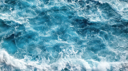 Fototapeta premium Turbulent ocean surface with foamy waves and vivid blue texture