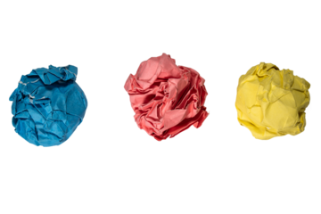 Colorful Crumpled Paper Balls: A Study of Colourful Objects, Art Materials, and the Fundamentals of Color Theory in Creative Design on Transparent Background.