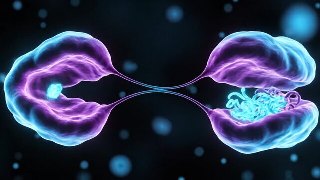 Cell division process - A detailed microscopic view of cellular mitosis and replication.
