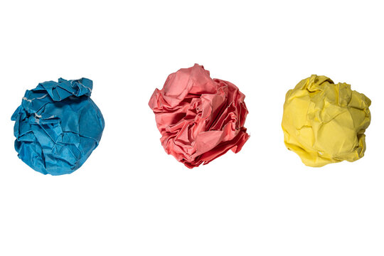 Colorful Crumpled Paper Balls: A Study of Colourful Objects, Art Materials, and the Fundamentals of Color Theory in Creative Design on Transparent Background.