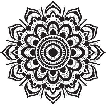 Abstract floral vector art illustration featuring a round lace ornamental mandala design with a vintage ethnic black texture pattern