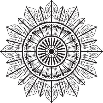 Abstract floral vector art illustration featuring a round lace ornamental mandala design with a vintage ethnic black texture pattern