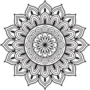 Abstract floral vector art illustration featuring a round lace ornamental mandala design with a vintage ethnic black texture pattern