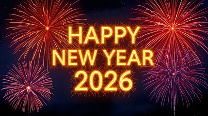 Happy New Year fireworks celebration at night