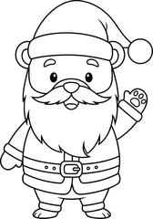 Cute Cartoon Santa Bear Line Art – Adorable Christmas Holiday Illustration for Coloring Pages, Kids Activities, Festive Graphics, Winter Seasonal Design