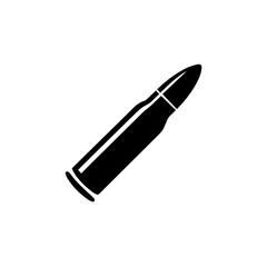 Sleek black silhouette of a single bullet for ammunition concept isolated on white background
