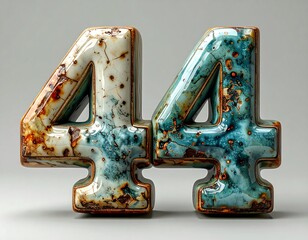 Ceramic number "44" with an antique textured, glossy finish
