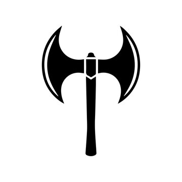 Double-bladed axe silhouette icon, ancient symbol, power, strength isolated on white background