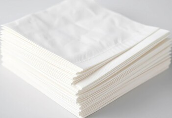 Stack of pristine white paper napkins, soft folds visible,  dinner,  simple
