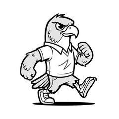 Obraz premium Angry Cartoon Eagle Mascot Running with Determined Gaze. Vector illustration.