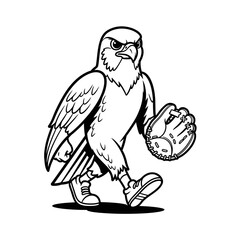 Anthropomorphic eagle wearing sneakers holding football. Vector illustration.