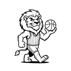Cartoon lion basketball player in uniform.