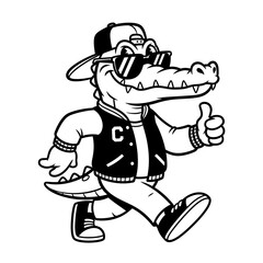 Cool Cartoon Crocodile Character With Sunglasses And Jacket.
