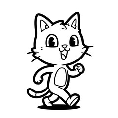 Playful Cartoon Cat Walking Cheerfully with Tail.