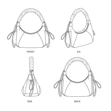 Hobo bag vector technical sketch. Easy to recolor with closed paths.