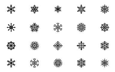 Snowflake Icon Set, Winter, Christmas, New Year Holiday Decoration Vector Collection