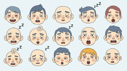 Collection of Sleepy and Tired Faces of Men and Babies.