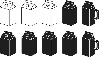 Milk Juice Carton Box Packaging Icon Set Liquid Container Container Product Beverage Dairy Outline Silhouette Vector
