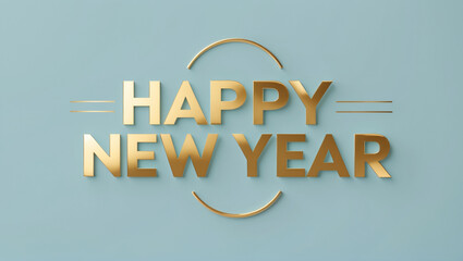 A New Year greeting card using blue as the base color. Bold gold typography for the text &lsquo;Happy New Year&rsquo;