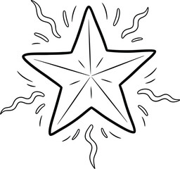 Shining Star Coloring Page with Radiant Lines – Simple Decorative Outline Illustration for Kids and Adults
