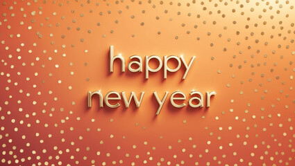 Happy New Year card featuring a smooth orange gradient that transitions from a light peach tone at the top to a deep coral hue surrounded by a sprinkling of small gold polka dots