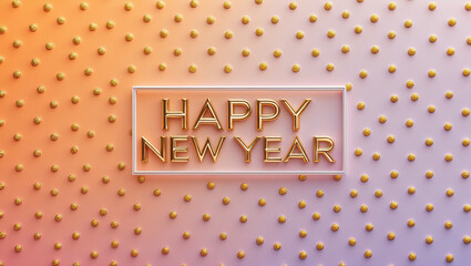 Happy New Year card featuring a soft to bright orange gradient color scheme with small intricate gold polka dots scattered evenly across the background.