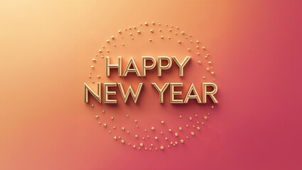 Happy New Year card featuring a smooth orange gradient that transitions from a light peach tone at the top to a deep coral hue surrounded by a sprinkling of small gold polka dots